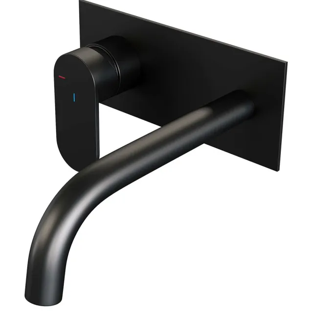 Brauer Inbouw Wastafelmengkraan Brauer Black Edition Coldstart Gebogen Uitloop Platte Hendel Links Mat Zwart Met Afdekplaat