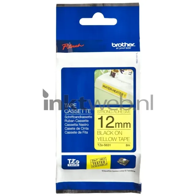 Brother TZE-S631 sterk klevend zwart op geel breedte 12 mm