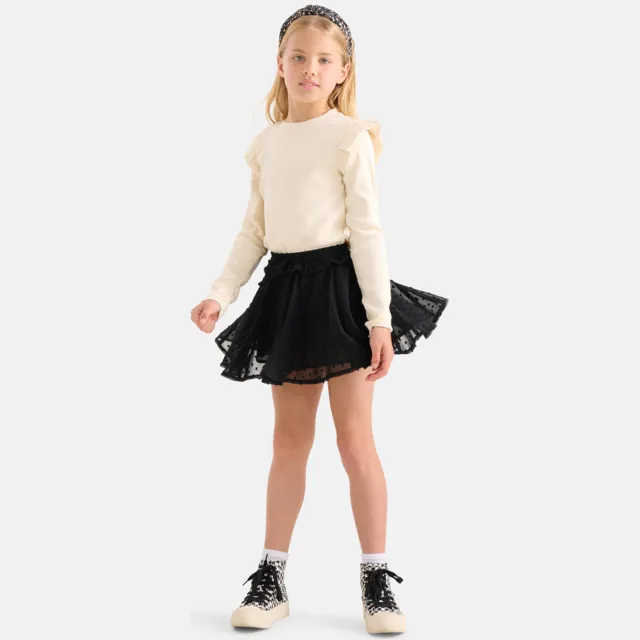 Shoeby ribgebreide top met ruches ecru