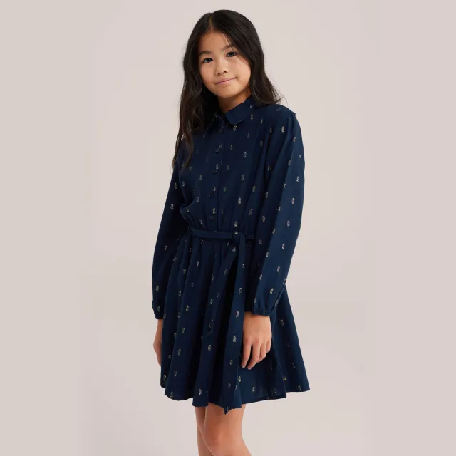 WE Fashion korte jurk met glitterprint donkerblauw Donkerblauw/goud