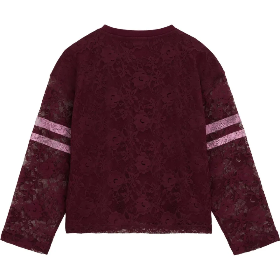 WE Fashion kanten longsleeve met tekst donkerrood donkerrood/roze, foto 5