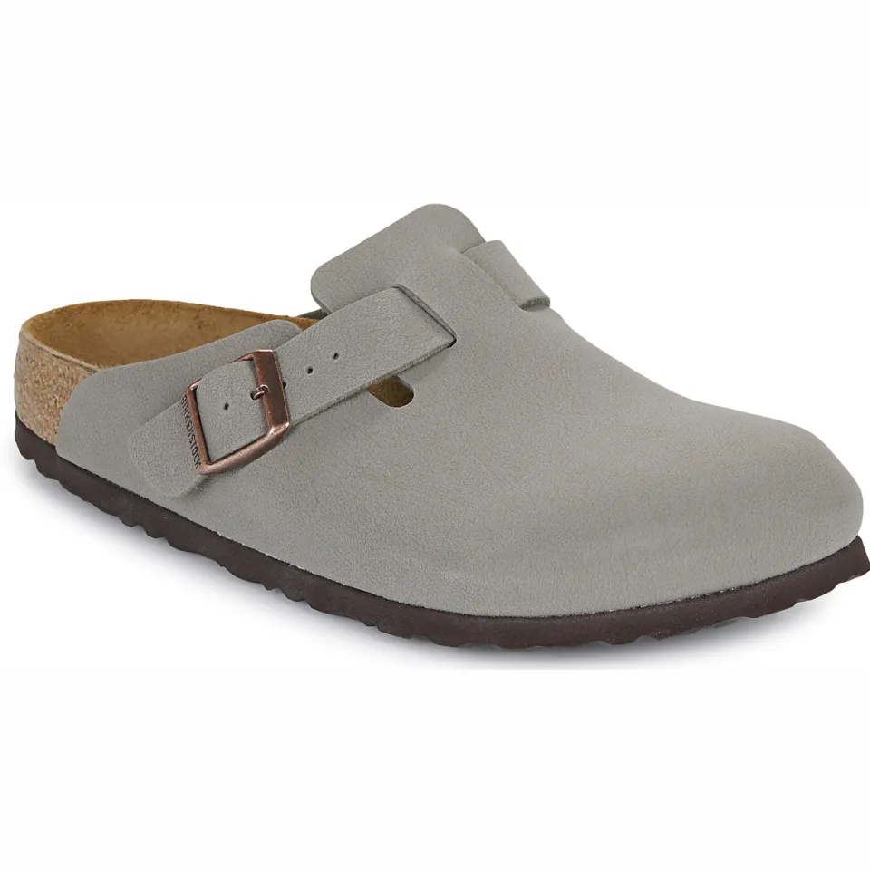 Birkenstock Boston Slippers en Sandalen Dames - Grijs - Nubuck Grey