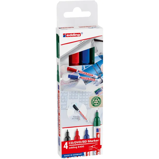 Edding Cd marker edding 8400 rond 0.5-1.0mm assorti 4 Stuks blauw
