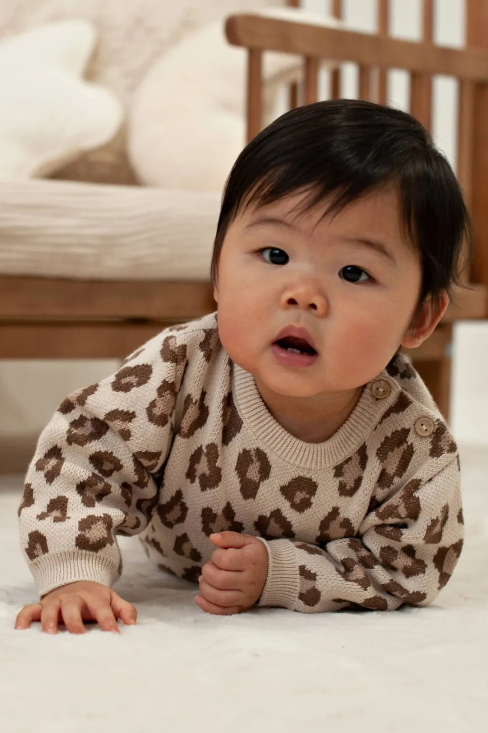 Feetje gebreide sweater met panterprint - zand, foto 3
