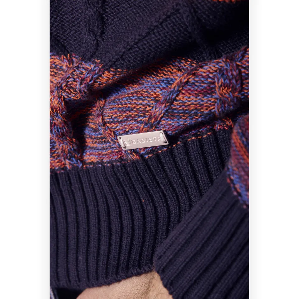 Babista katoenen regular fit gestreepte kabeltrui Plus Size - oranje, foto 5
