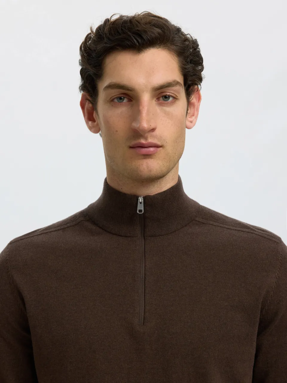 Selected katoenen regular fit trui - donkerbruin, foto 4
