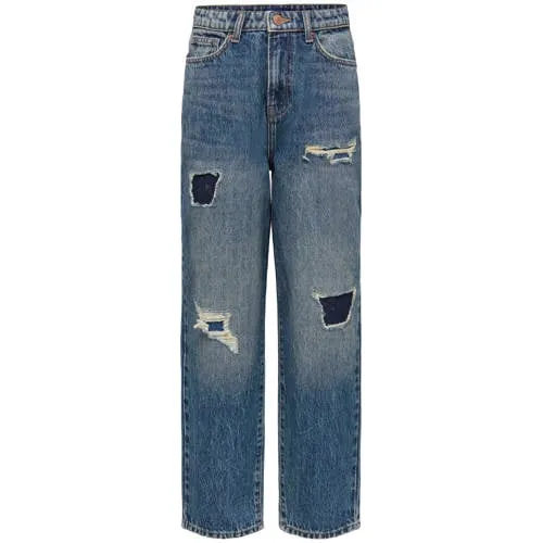 Only & Sons JUNIOR OSJEDGE ripped straight leg jeans met slijtage - donkerblauw denim, foto 2