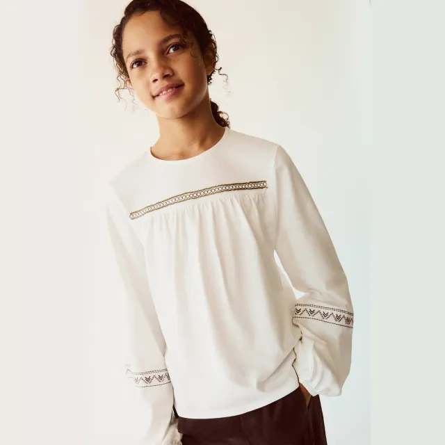 Mango Kids blouse met borduursels - wit