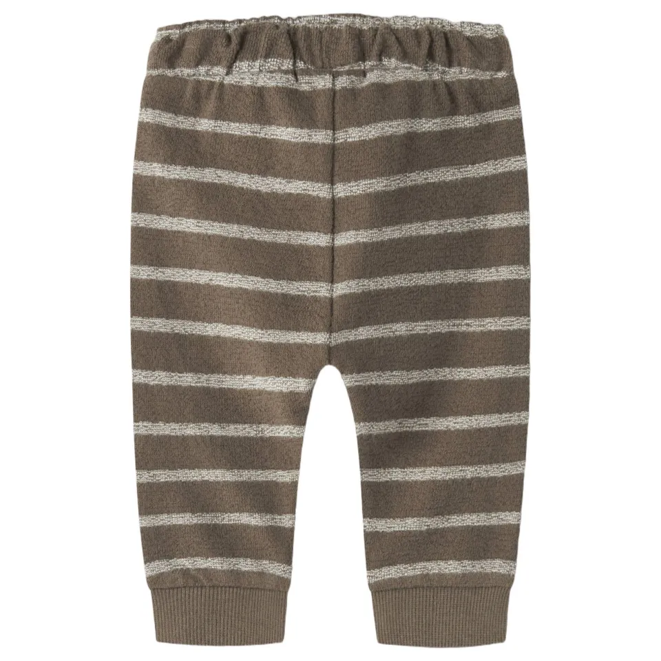 Lil' Atelier gebreide gestreepte babybroek bruingroen, foto 3