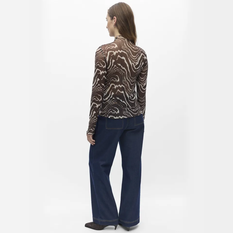 Object Objnela mesh top met print bruin, foto 3