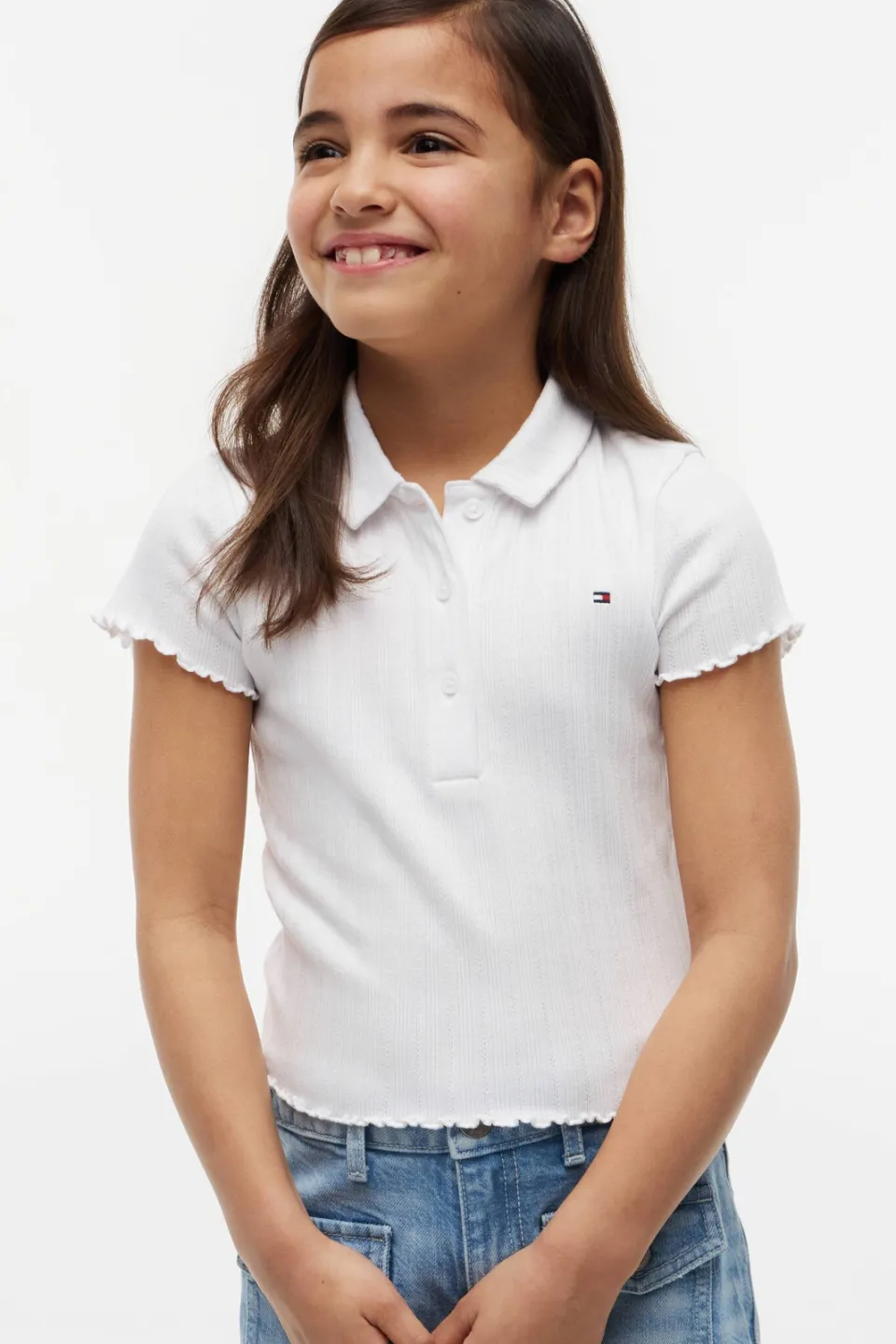 Tommy Hilfiger polo met golvende afwerking - wit
