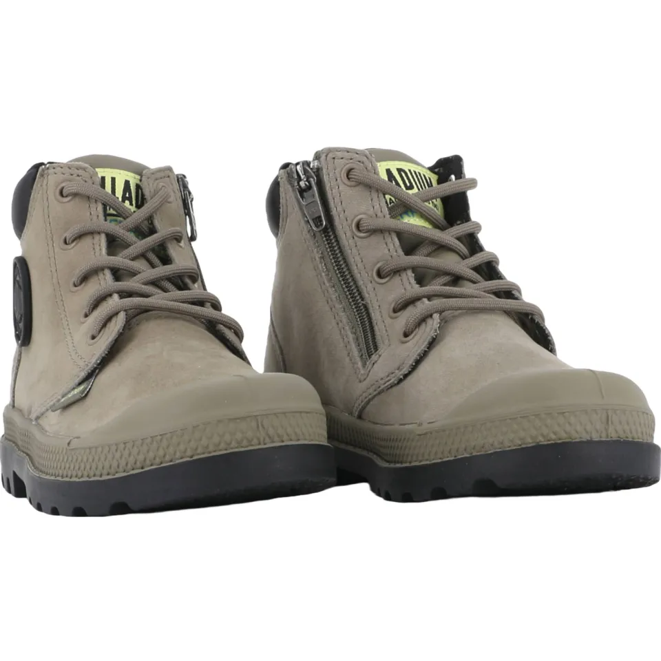 Palladium Peuter/kleuter leren veterschoenen met profielzool - grijsgroen, foto 3
