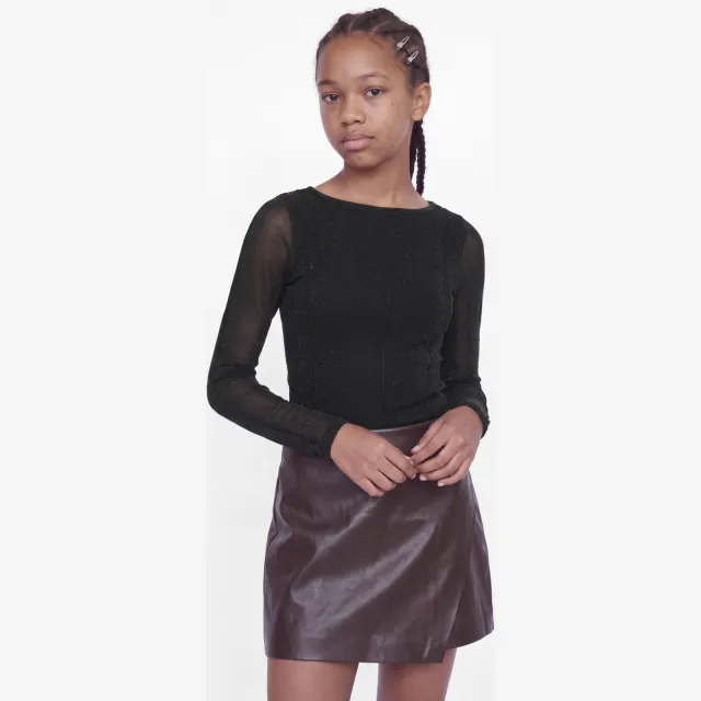 JJXX GIRL semi-transparante blousetop met glitters - zwart