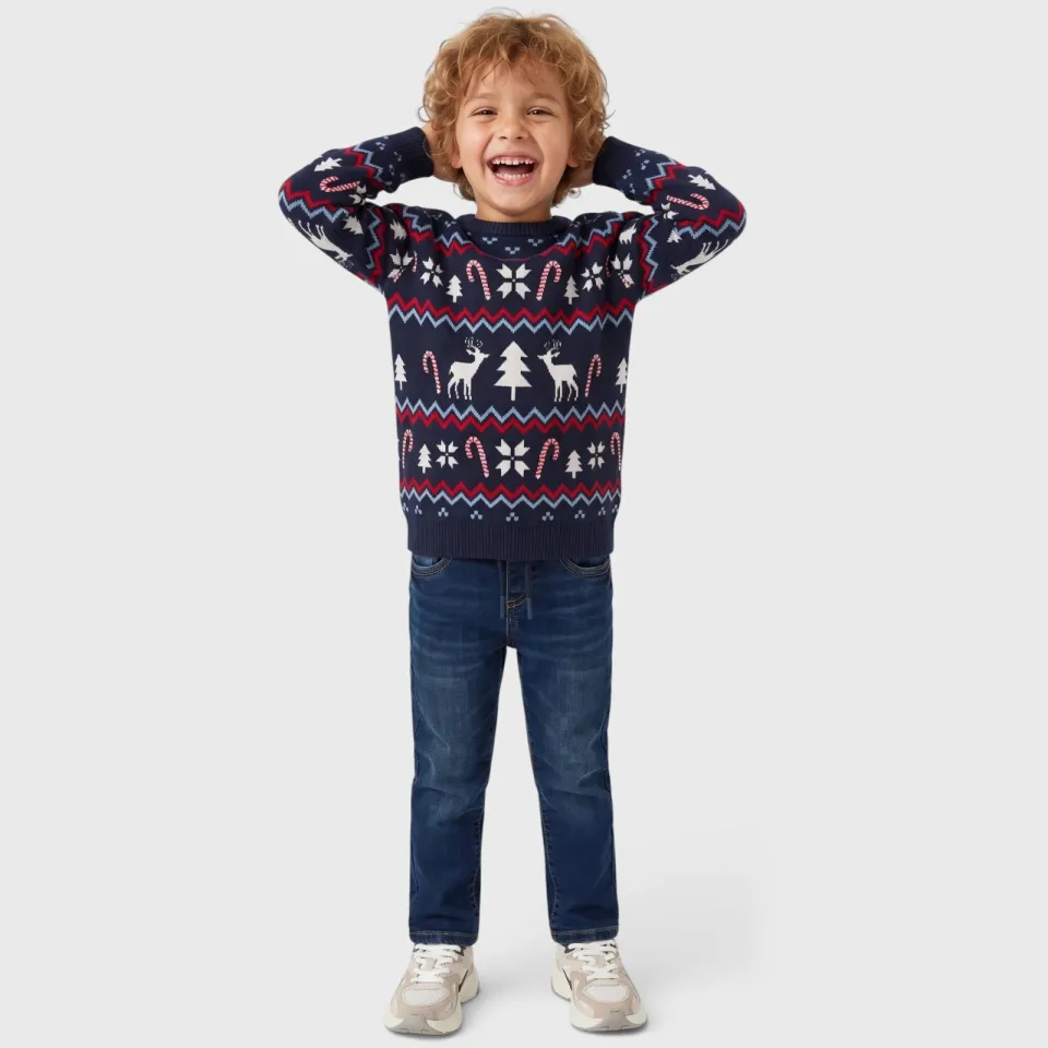 S.Oliver gebreide trui met print - donkerblauw