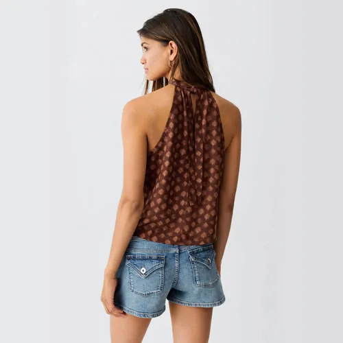 Mango haltertop met print bruin, foto 3