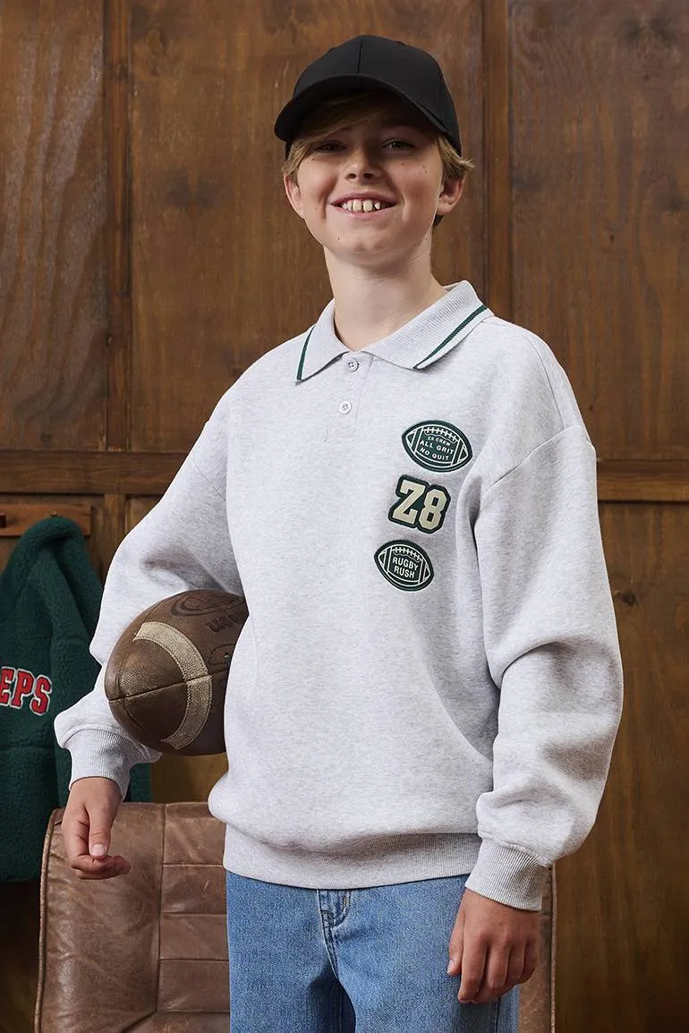 Z8 kids sweater met borduursels en tekst - grijs/groen Grijs melange/groen