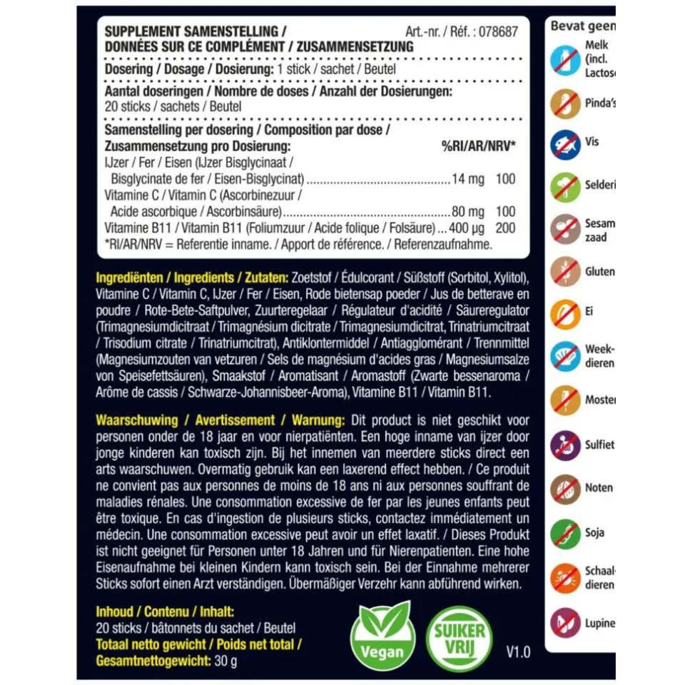 2+3 gratis: Lucovitaal IJzer Bisglycinaat Direct Bosbessensmaak 20 sachets, foto 3
