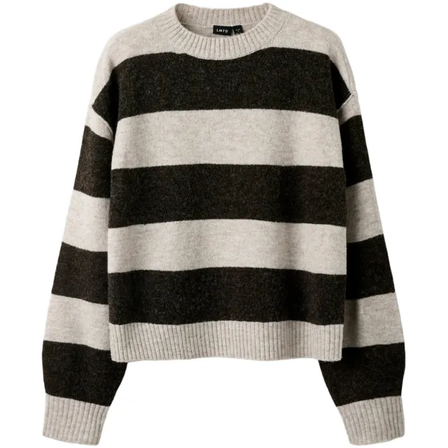 LMTD gebreide gestreepte trui met wol - zwart Zwart/beige