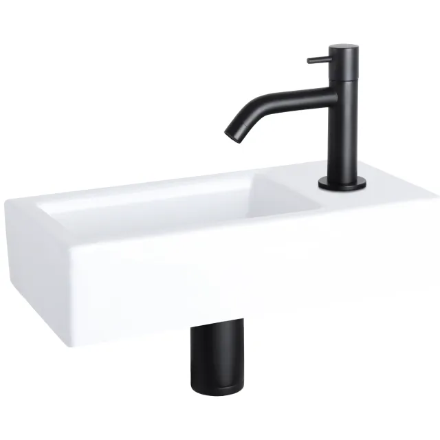 Differnz Fonteinset Differnz Ravo Keramiek 38.5x18.5x9 cm Wit Met Gebogen Kraan Mat Zwart