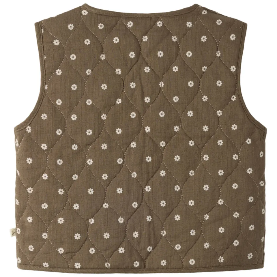 Lil' Atelier MINI gebloemd gilet - kaki/beige Groen Meisjes Katoen V-hals, foto 2