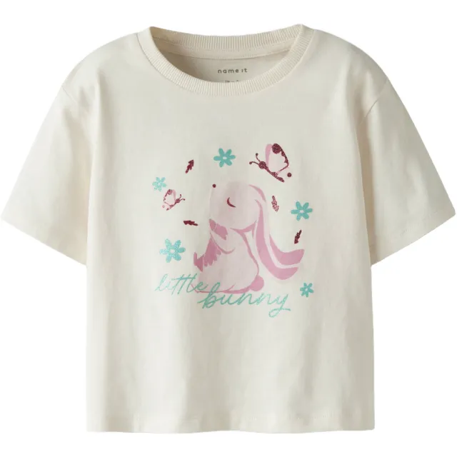 NAME IT MINI T-shirt met konijnenprint ecru Lichtgeel