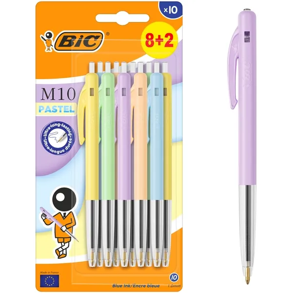 Bic Balpen bic m10 medium pastel assorti 8+2 gratis blauw