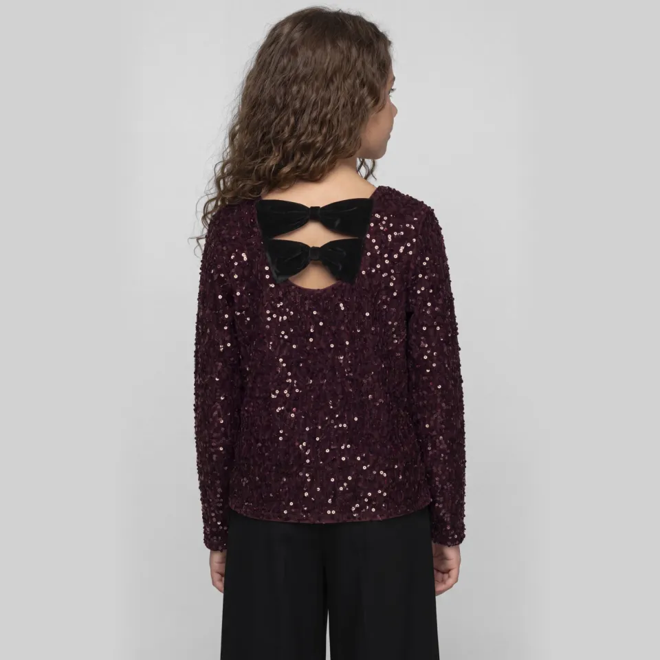 NAME IT KIDS rechtvallende blousetop met pailletten - wijnrood, foto 5