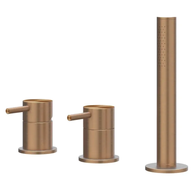 Badrandcombinatie IVY Concord 3-gats Mengkraan Met Uittrekbare Handdouche Zonder Uitloop RVS316 Geborsteld Mat Koper PVD