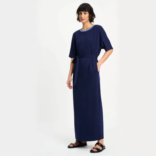 POM Amsterdam Macy midi jurk donkerblauw
