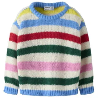NAME IT MINI gebreide gestreepte trui - blauw Meisjes Polyester Ronde hals Wit/blauw/groen