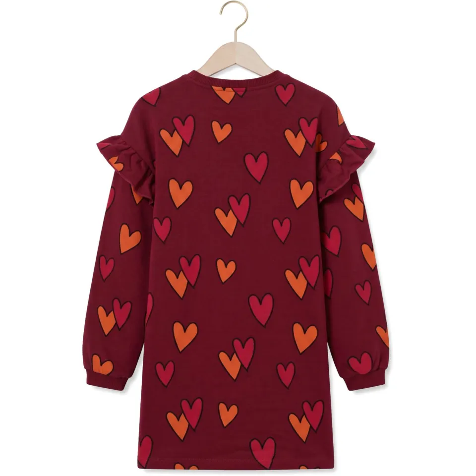 LOOXS little sweatjurk met ruches en hartjes donkerrood, foto 5