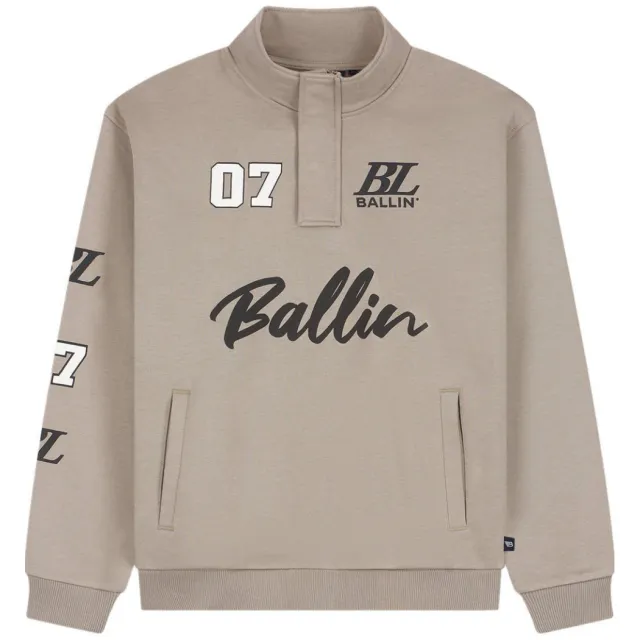 Ballin boxy sweater met backprint en tekst - taupe