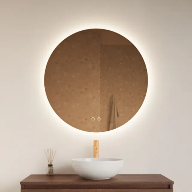 Gliss Design Spiegel Gliss Design Oko Koper Rond LED Verlichting 100 cm Incl. Verwarming