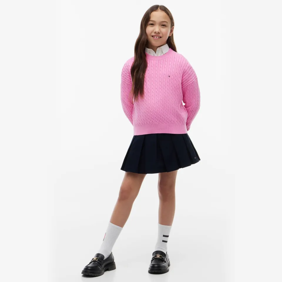 Tommy Hilfiger gebreide trui met kabels roze, foto 2