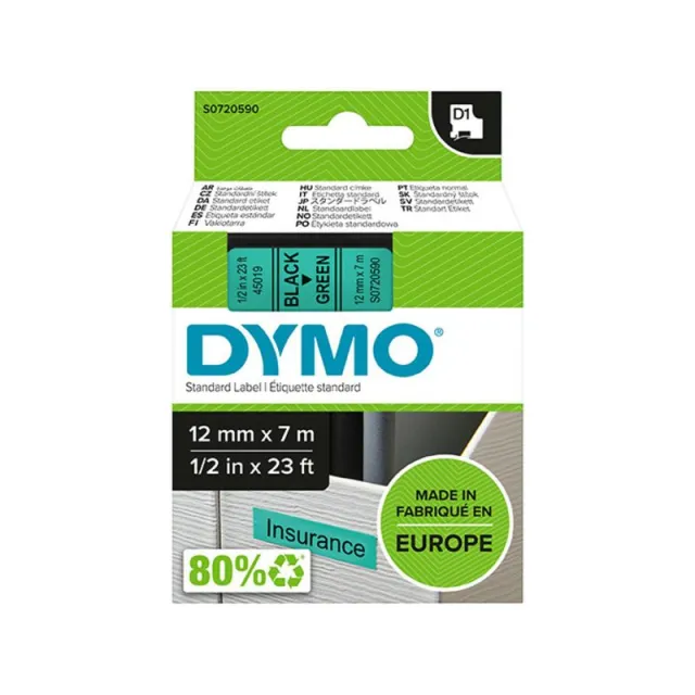 Dymo 45019 (S0720590) Tape Zwart op groen (12 mm), foto 2