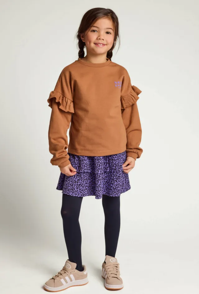 LOOXS little boxy sweater met ruches en backprint - bruin