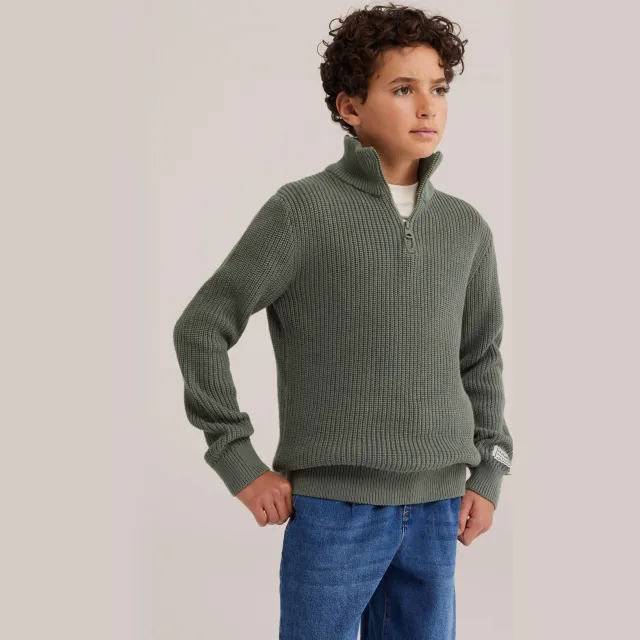 WE Fashion katoenen gebreide trui - olijfgroen