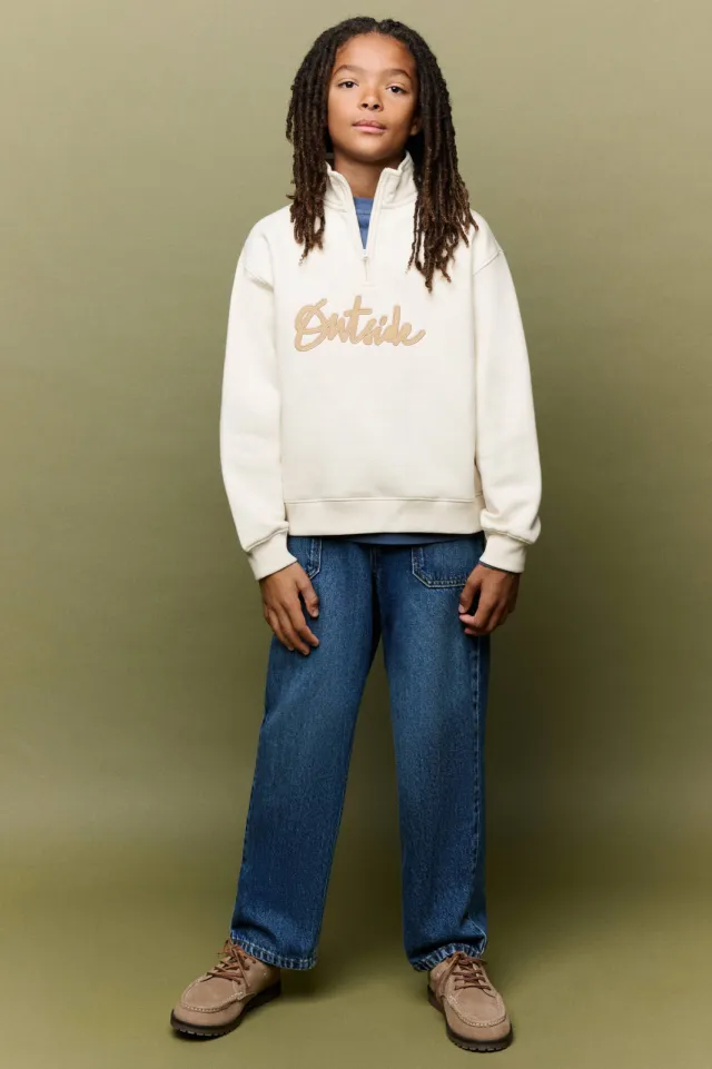 Mango Kids sweater met borduursels en tekst - ecru