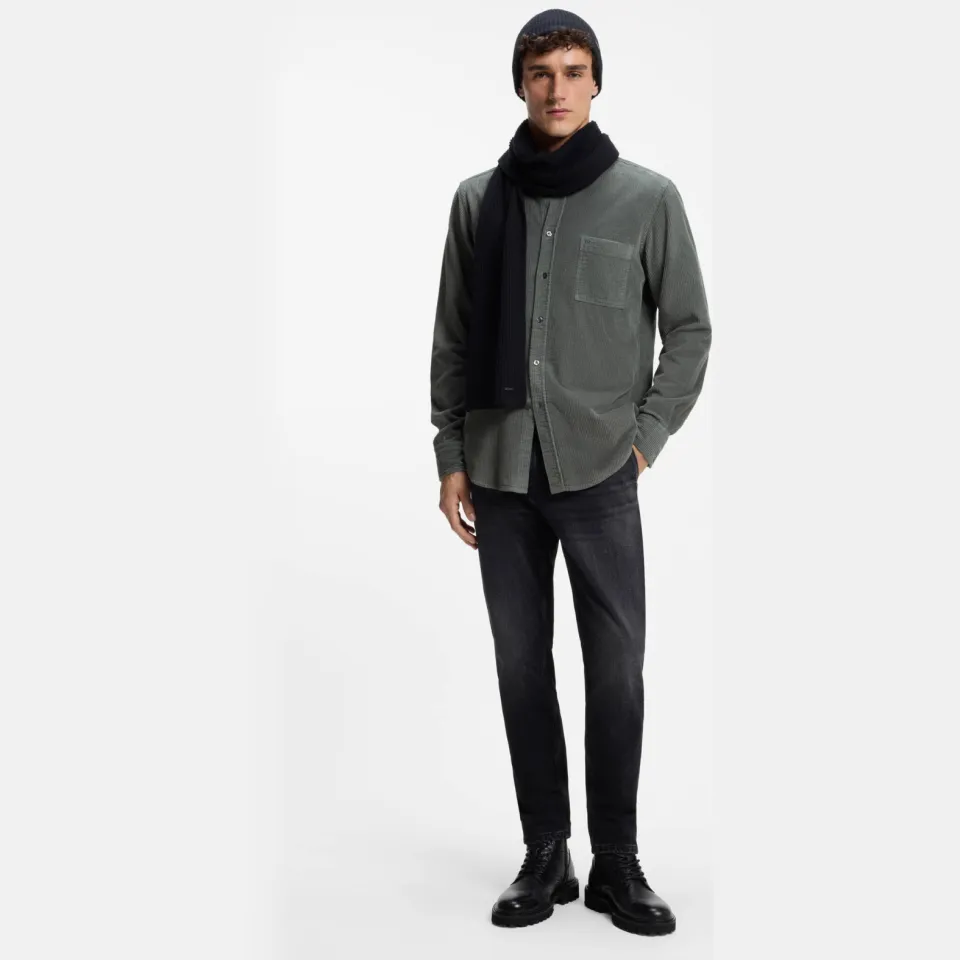 Boss regular fit corduroy overhemd - grijsgroen, foto 3
