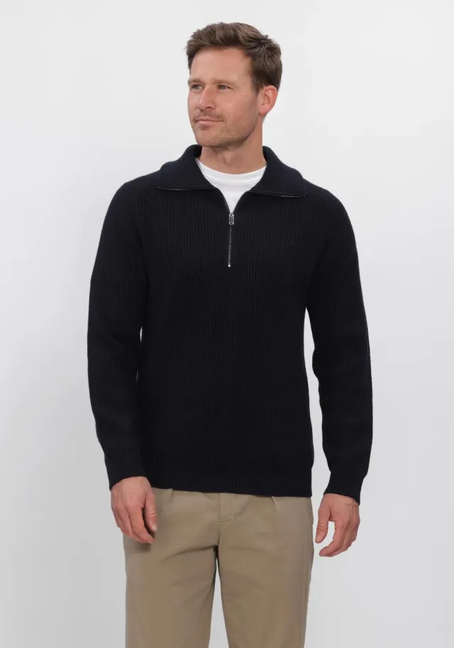 Profuomo Heren Truien & Vesten Pullover Half Zip Heavy Wool - Donkerblauw