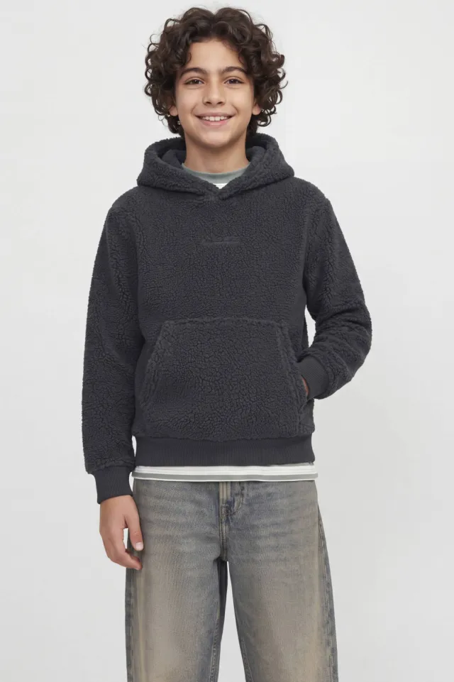 Jack & Jones JUNIOR teddy sweater met tekst - antraciet