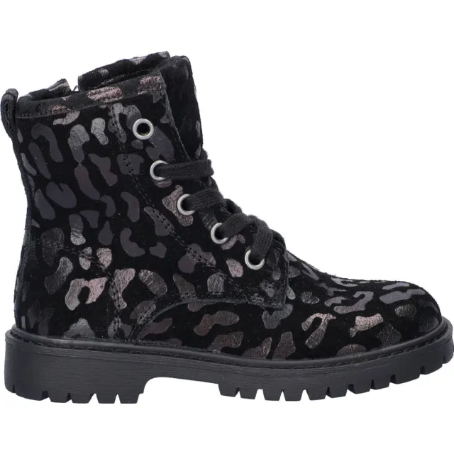 Nelson Kids suède veterboots met panterprint zwart