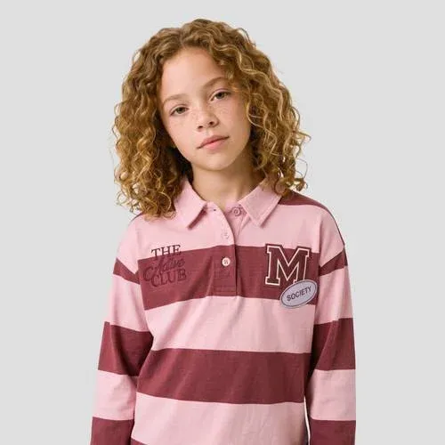 Me & My Monkey gestreepte longsleeve met tekst roze/rood, foto 3