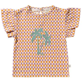 Your Wishes Mini Check Ruffle t-shirt lila oranje wit, foto 2