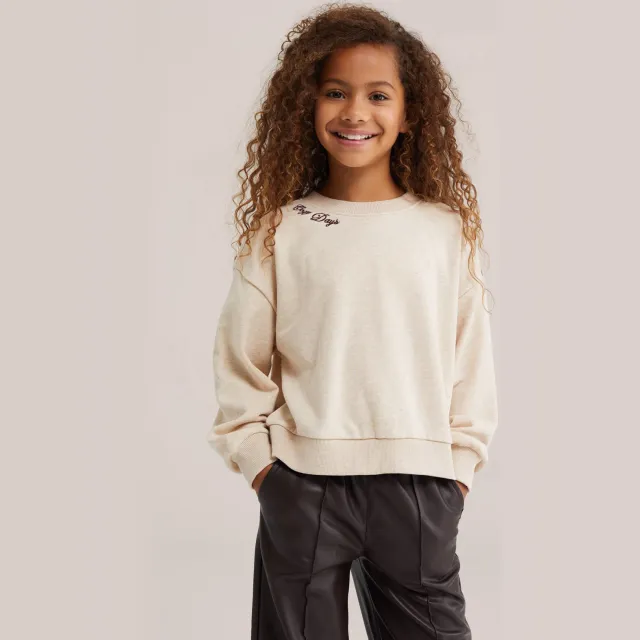 WE Fashion sweater met split en tekst - beige