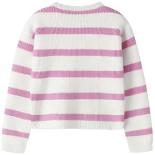NAME IT MINI rechtvallende gestreepte gebreide trui - wit Meisjes Viscose Ronde hals, foto 2