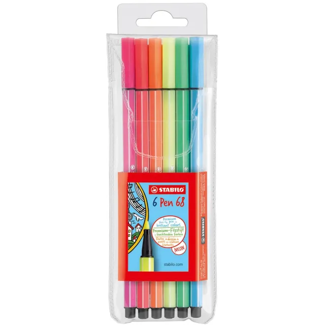 Stabilo Viltstift stabilo pen 68 medium fluor assorti etui