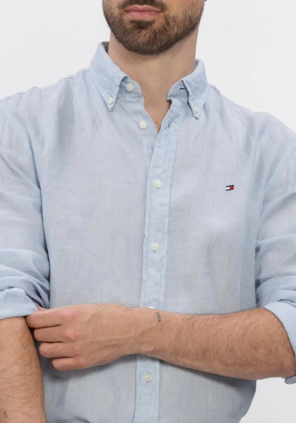 Tommy Hilfiger Heren Overhemden Pigment Dyed Li Solid Rf Shirt - Lichtblauw, foto 4