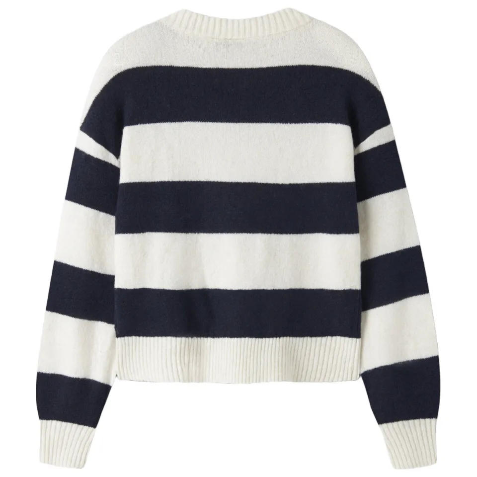 LMTD gestreepte gebreide trui met wol - donkerblauw, foto 2