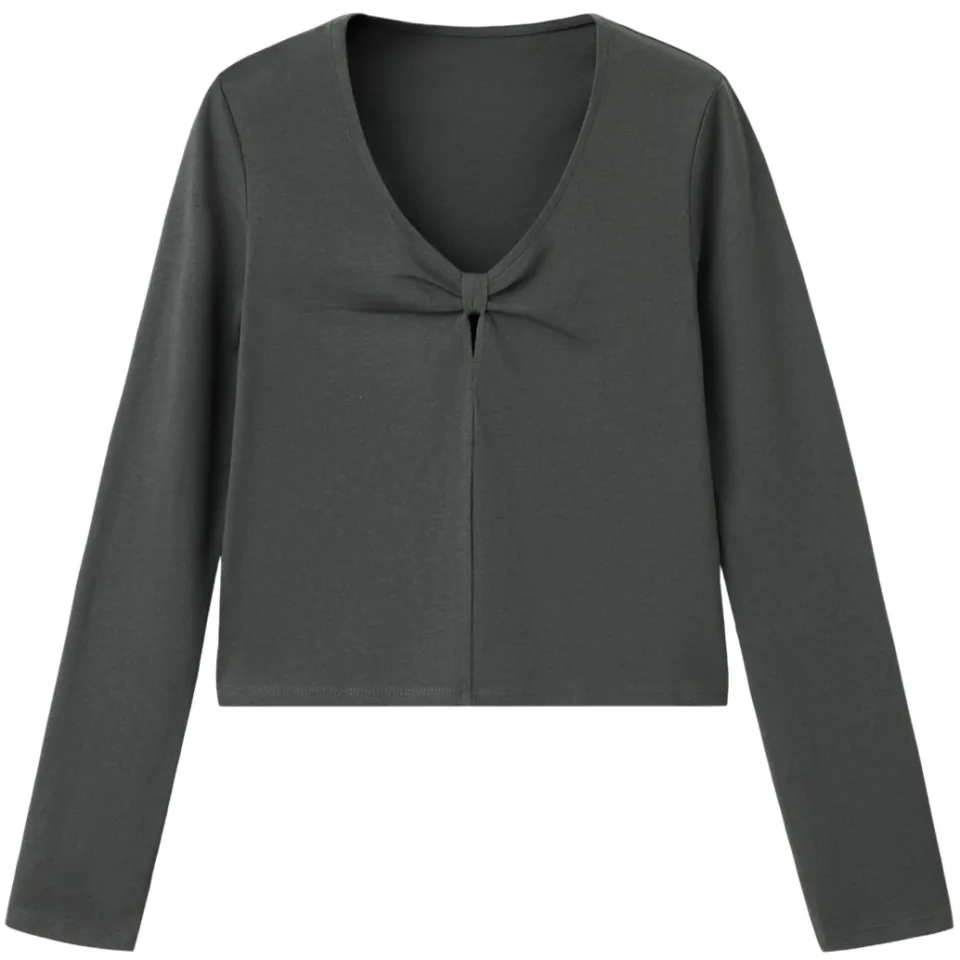 Mango aansluitende cropped top donkergroen antraciet, foto 2